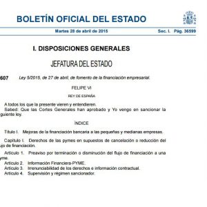 Nova Llei 5/2015 de foment del finançament empresarial