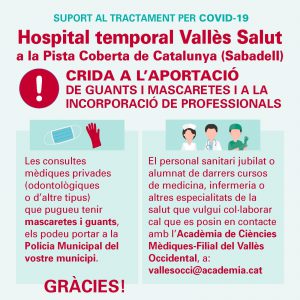 L’Hospital Temporal Vallès Salut fa una crida per la incorporació de professionals i l’aportació de material
