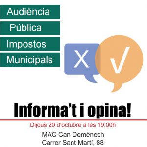 Audiència pública sobre els impostos municipals 2017, dijous 20 d’octubre