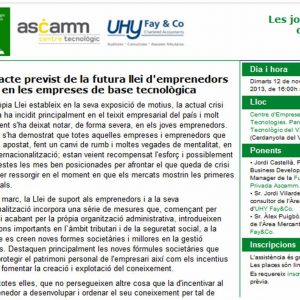 Propera jornada al PTV: “L’impacte previst de la futura llei d’emprenedors en les empreses de base tecnològica”