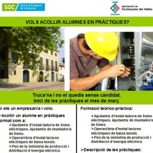 Ets una empresa i vols acollir alumnes en pràctiques com a ajudant/a d’instal·lador/a de línies elèctriques, ajudant, peó?